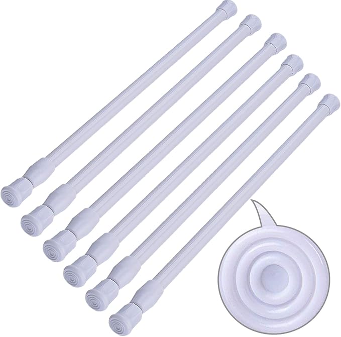 SIQUK 6 Pack Cupboard Bars Adjustable Spring Tension Rods White Refrigerator Bar Extendable Rod for DIY Projects, 12 to 20 Inches