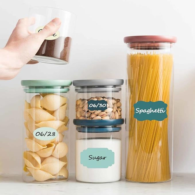 Nardo Visgo 120pcs Colored Chalkboard Label Stickers with 2 Markers, Assorted Shapes Removable Waterproof Self-Adhesive Kitchen Write-on Labels for Food Storage Container Spice Jar Bottle Storage Bin