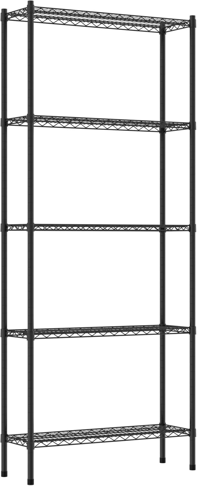 Commercial NSF Listed Black Epoxy Stationary Wire Shelving Kit 12" x 36" x 86", with 5 Shelves Perfect for Warehouse, Walk-in Refrigerator, Freezer, Grocery Store, Restaurant, Dishroom
