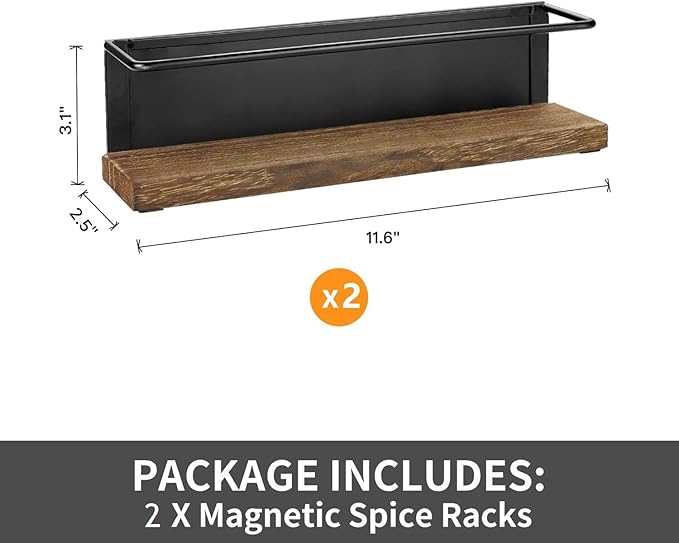 KitHero 2 Pack Strong Magnetic Spice Rack Organizer for Refrigerator and Microwave Oven, Metal Fridge Shelf, Space Saver for Kitchen Organization and Storage, Black
