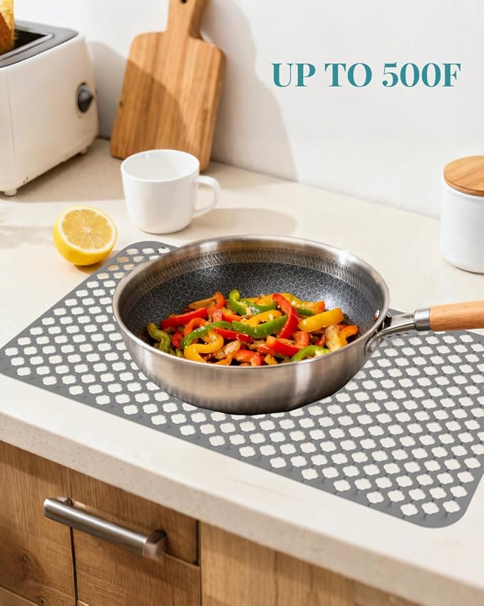 SEEK RARE Kitchen Sink Mat 24 x 13in Silicone Sink Mat Non Slip Sink Protector for Farmhouse Kitchen Grey
