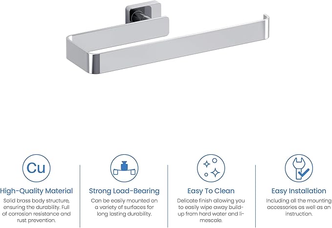 KIBI Blaze 2-Piece Bathroom Hardware Set – Towel Bar and Toilet Paper Holder, Wall Mounted Bathroom Accessory Set, Rust-Resistant Solid Brass, Modern Square Design (Chrome, KBA16-2-1)
