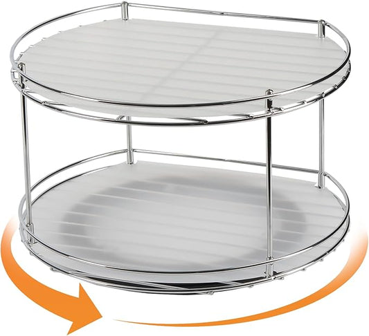 J JACKCUBE DESIGN 2 Tier Lazy Susan Turntable Cabinet Organizer - Rotating Spice Rack Storage Container - Medicine Storage Holder for Cabinets, Pantry, Fridge, Countertops - MK533A