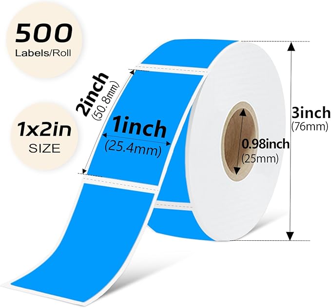 PALAIBEIQI 1x2 inch Blank Removable Freezer Labels Printable Rectangle Stickers 500PCS Water Oil Resistant with Perforation Line for Food Containers Jars Pantry Organization, Fluorescent Blue