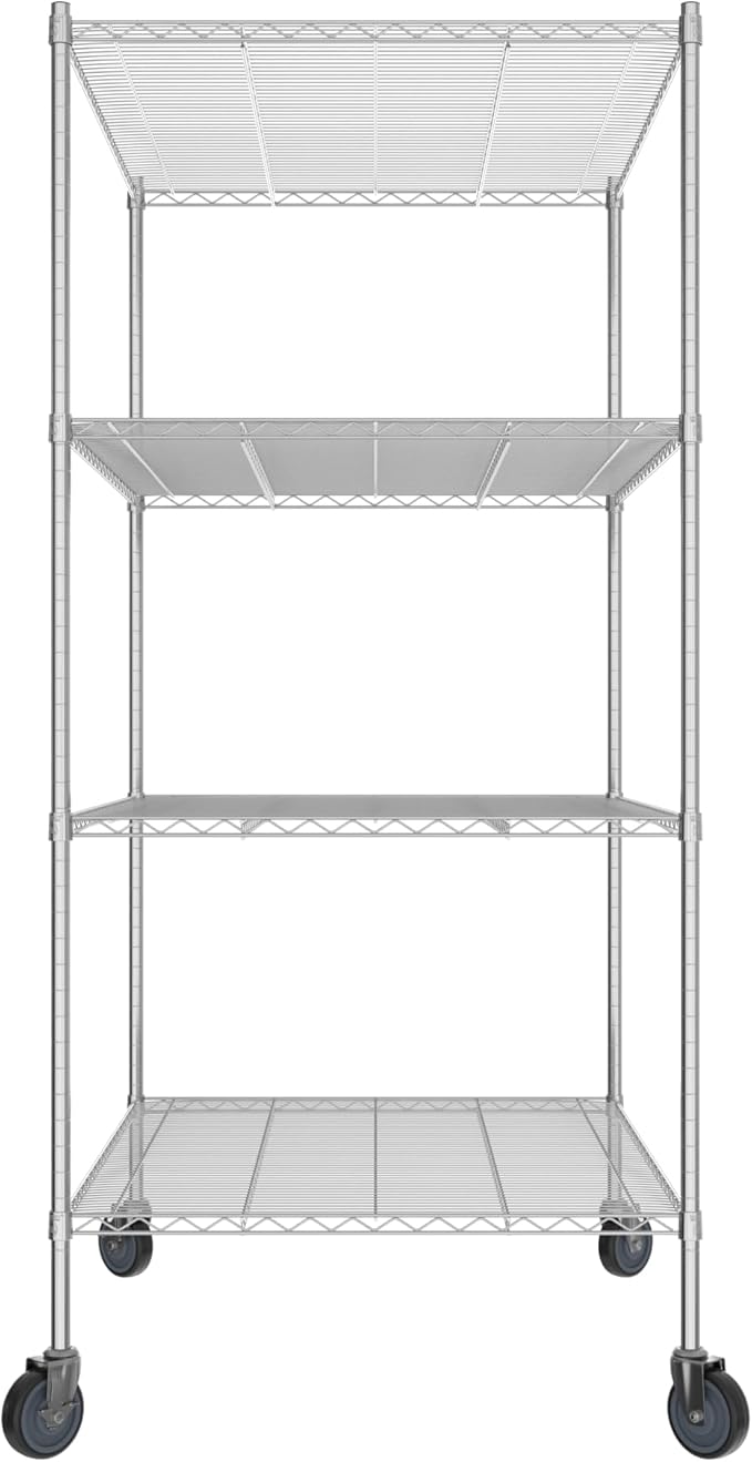 Commercial NSF Listed Chrome Mobile Wire Shelving Kit 36" x 48" x 80", with 4 Shelves Perfect for Warehouse, Walk-in Refrigerator, Freezer, Grocery Store, Restaurant, Dishroom