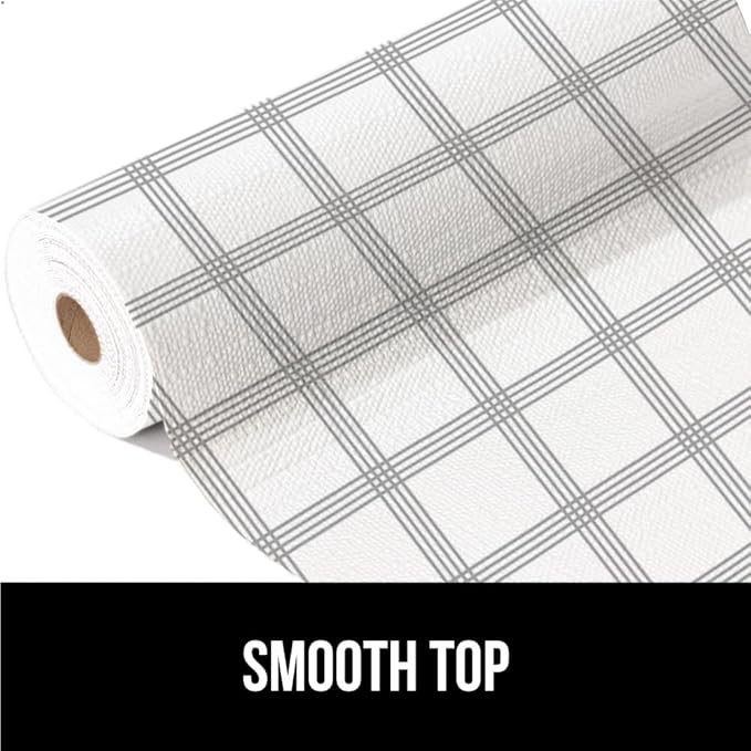 GORILLA GRIP DripGuard Shelf Liner, Non Adhesive Drawer and Kitchen Cabinet Protector, Slip Resistant BPA Free Smooth Surface Plastic Liners for Cabinets, Bathrooms, Closets, 12x240 Inch, White Stripe