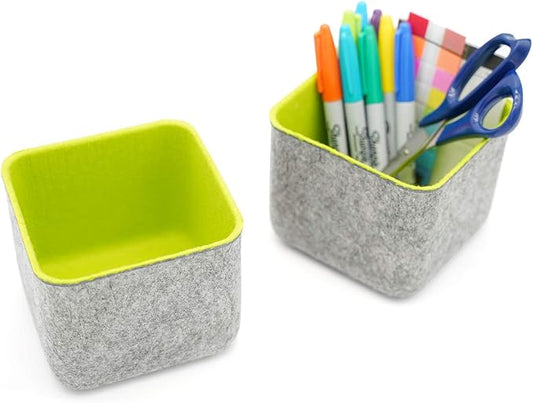 Welaxy Storage bins Set Office Drawer Organizers for School Dorm Home Kitchen bathroom bedroom Closet Cabinet Desk organize boxes Junk Organizing 2-Pack (Spring green)