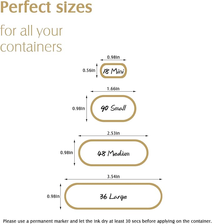 Nardo Visgo 192pcs Labels for Jars with Marker,Waterproof Bottle Labels Removable Write-On Kitchen Pantry Label Stickers with Gold Border in 4 Sizes for Spice Jars,Food Containers,Storage Bins,Daycare