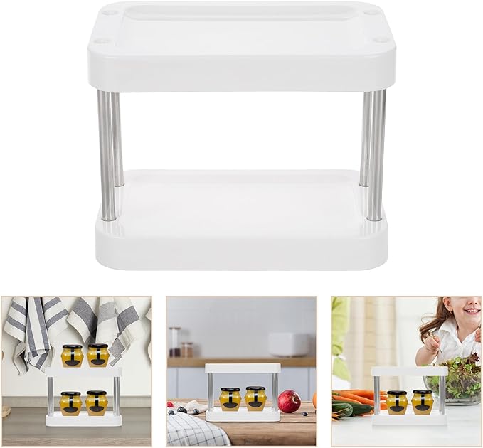 Tabletop Spice Rack Organizer with 3-Tier Storage, White Plastic Kitchen Countertop Shelf for Salt Jar and Condiment Bottle Holder, Home Kitchen Counter Storage Solution