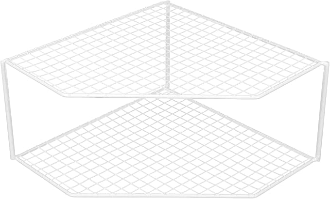 2-Tier Corner Storage Shelf Cabinet Organizer Corner Stand Rack Countertop Shelf Storage for Dishes and Plates Kitchen Cabinet Pantry Cosmetics Makeup Organization 12cm White