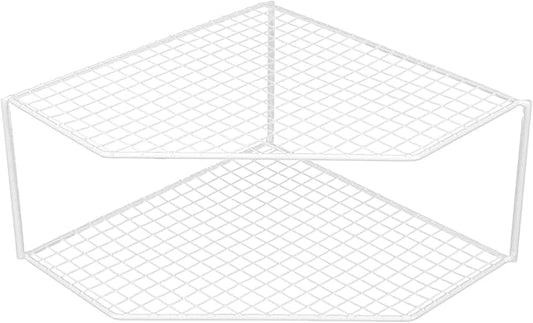 2-Tier Corner Storage Shelf Cabinet Organizer Corner Stand Rack Countertop Shelf Storage for Dishes and Plates Kitchen Cabinet Pantry Cosmetics Makeup Organization 12cm White