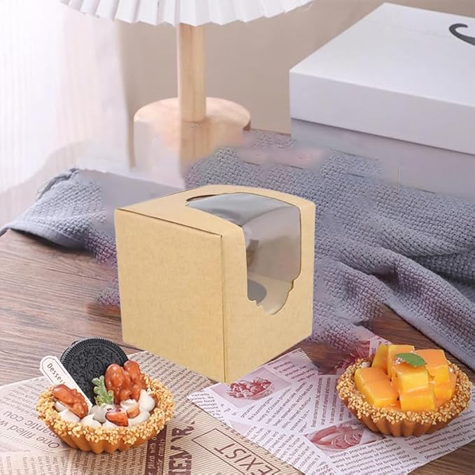 Generic 50PCS 2.5 × 2.5 × 2.5 inch mini Cake Boxes with Window Bakery Boxes Pastry Boxes for Cake, Pastries Chocolates Cupcakes (Kraft), 2.5CDGH