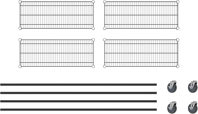 Commercial NSF Listed Black Epoxy Mobile Wire Shelving Kit 14" x 36" x 80", with 4 Shelves Perfect for Warehouse, Walk-in Refrigerator, Freezer, Grocery Store, Restaurant, Dishroom