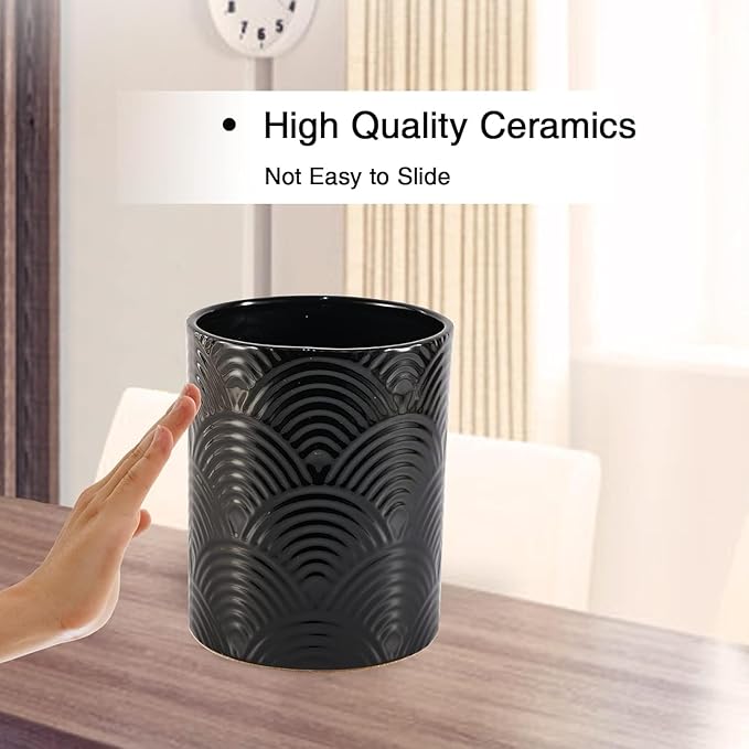 Ceramic Utensils Holder，Extra Large Stable Ceramic Cooking Tool Organizer Set for Kitchen，For Countertop ,Black