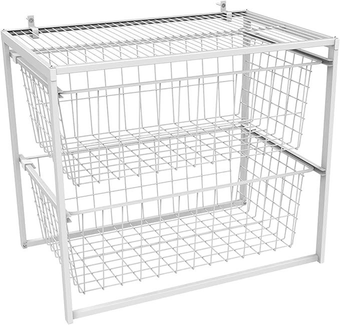 ClosetMaid Wire Basket 2 Drawer Organizer Unit with Shelf for Pantry, Closet, Clothes, Linens, Sturdy Steel, Easy Assembly, White