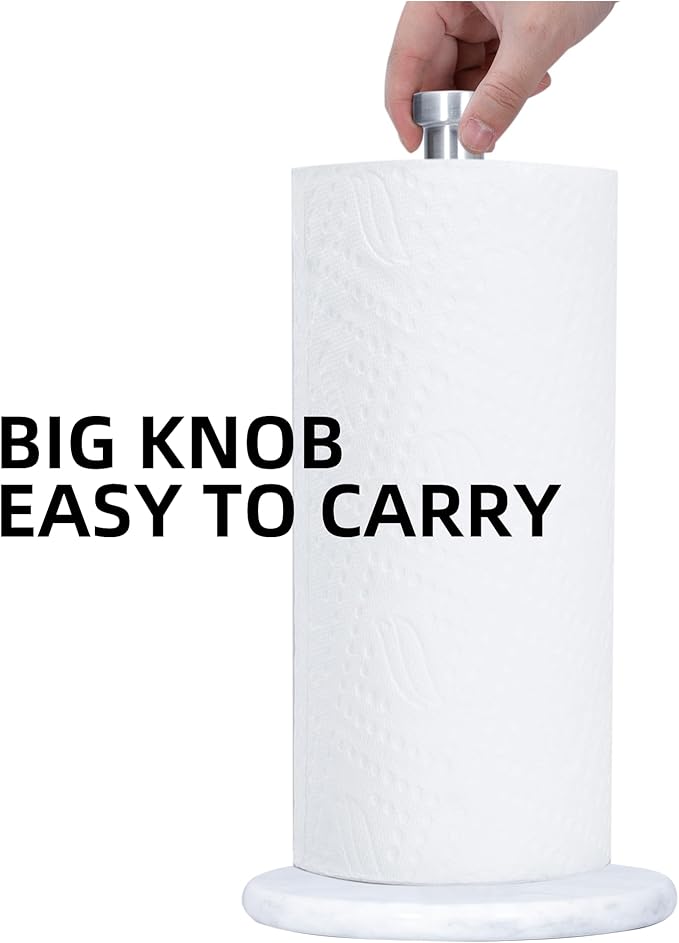 Paper Towel Holder with Marble Base - 13" x 7" Upright Paper Roll Dispenser with Heavy Non-Slip Base for Easy One-Handed Tear - for Countertops, Cabinets, and Bathrooms