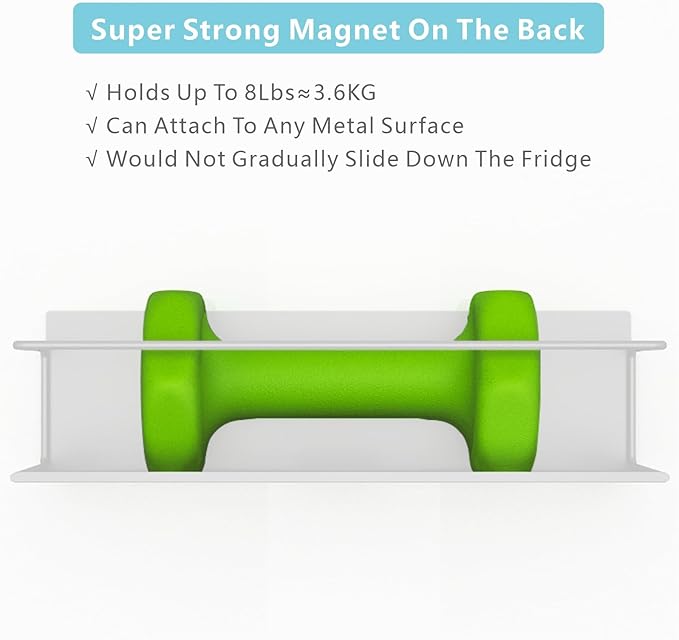 Roysili Magnetic Spice Rack for Refrigerator Magnetic Fridge Shelf for Kitchen Spice Organizer Magnetic Shelf for Fridge Space Saving White 2 Pack