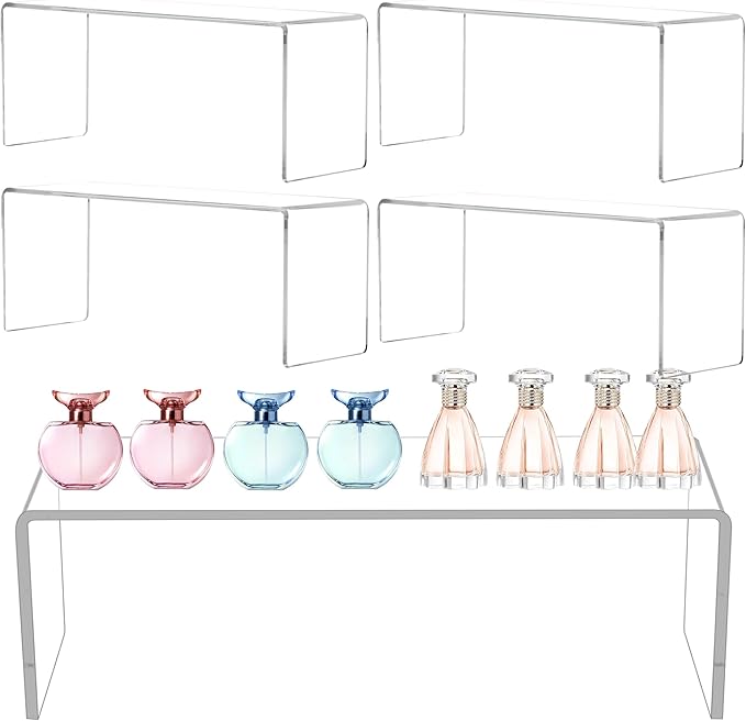 Jusalpha 4 Pcs Large 13'' Clear Acrylic Risers, Display Risers Shelf Showcase Fixtures for Retail, Display Stand for Amiibo Funko POP Figures, Cupcakes, Food Display, Cabinet Organizer(13''x 4.5''x 6'')