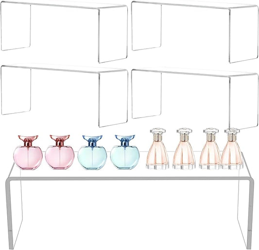 Jusalpha 4 Pcs Large 13'' Clear Acrylic Risers, Display Risers Shelf Showcase Fixtures for Retail, Display Stand for Amiibo Funko POP Figures, Cupcakes, Food Display, Cabinet Organizer(13''x 4.5''x 6'')