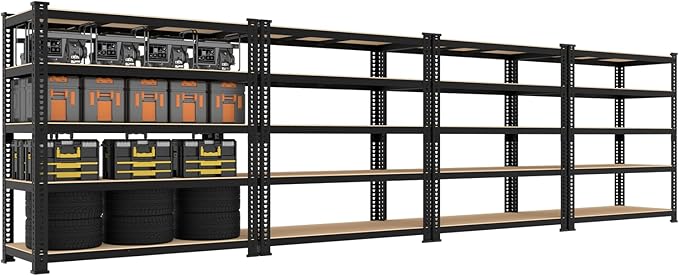 5 Tier Garage Storage Shelves - 48" W x 18" D x 71" H Heavy Duty Adjustable Shelving Unit, Metal Organizer Utility Rack for Basement, Pantry, Kitchen, Black, 4 PCS