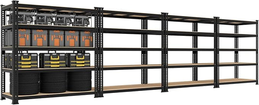 5 Tier Garage Storage Shelves - 48" W x 18" D x 71" H Heavy Duty Adjustable Shelving Unit, Metal Organizer Utility Rack for Basement, Pantry, Kitchen, Black, 4 PCS