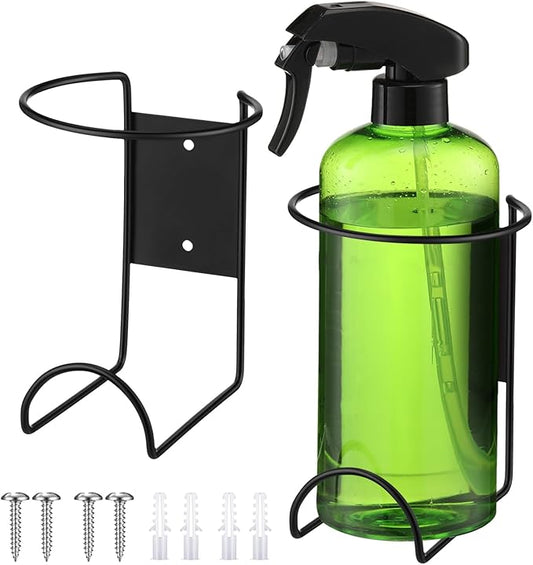 2 Pcs Spray Bottle Holder Wall Mount Heavy Duty Spray Bottle Rack Stainless Steel Storage Rack Garage Can Organizer Craft with Hardware (Black)