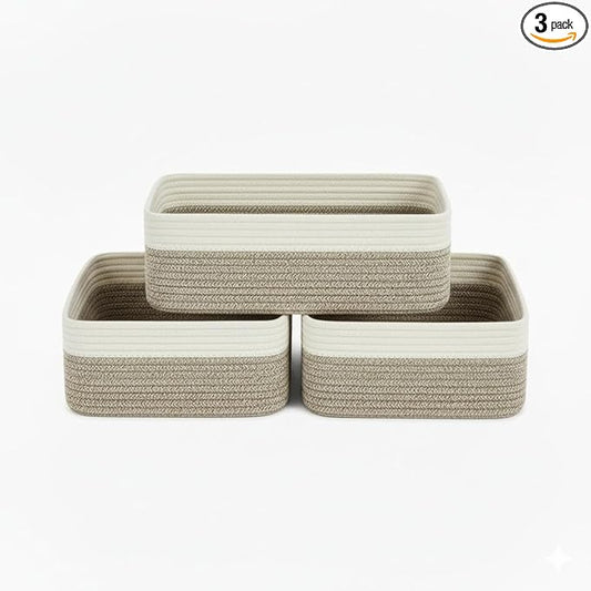 Storage Baskets for Organizing 3 Pack, Woven Baskets for Storage 15"x11"x5.1", Shelf Basket Closet Basket Empty Gift Baskets Woven Storage Bins, White & Mixed Brown