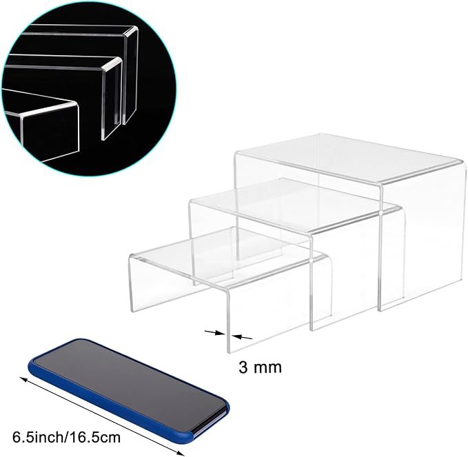 2 Sets Acrylic Display Risers(4",5",6") Product Stand ((4"x5"x6") Clear Risers)