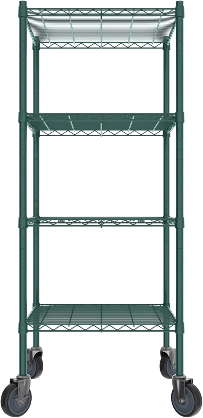 Commercial NSF Listed Green Epoxy Mobile Wire Shelving Kit 24" x 24" x 60", with 4 Shelves Perfect for Warehouse, Walk-in Refrigerator, Freezer, Grocery Store, Restaurant, Dishroom