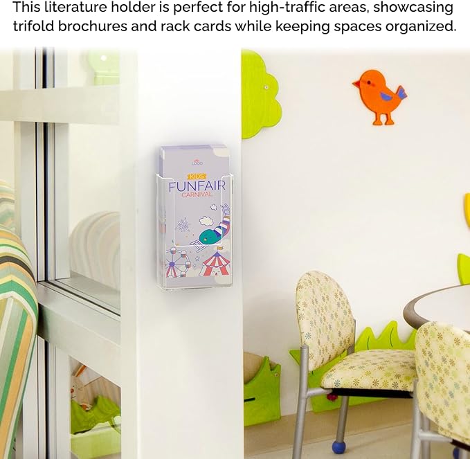 Marketing Holders 12 Pack Trifold Holder with Hanging Hardware Tall Display for 4 Inch Printed Materials Clear Acrylic Wall Display Holds Maps Menus Rack Cards Leaflets Flyers