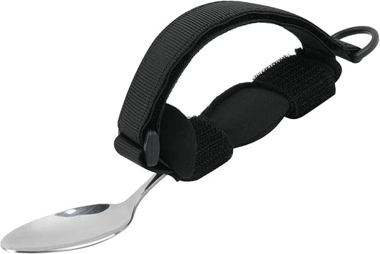 Beautyflier Spoon Fork Universal Cuff Utensil Adjustable Holder Strap for Holding Cutlery, Pens, Toothbrushes for Elderly or Individuals with Weak Grip (Black, Large Size)