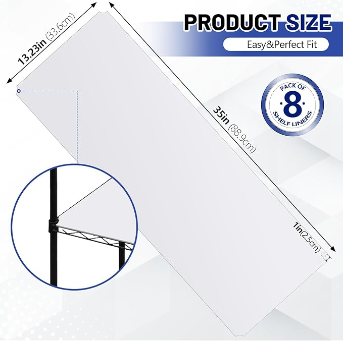 Sliner 8 Pack 14 x 36 Inch Wire Shelf Liner White Plastic Waterproof Liners for Organizing Metal Rack Shelves, Kitchen Cabinets, Cupboard, Pantry