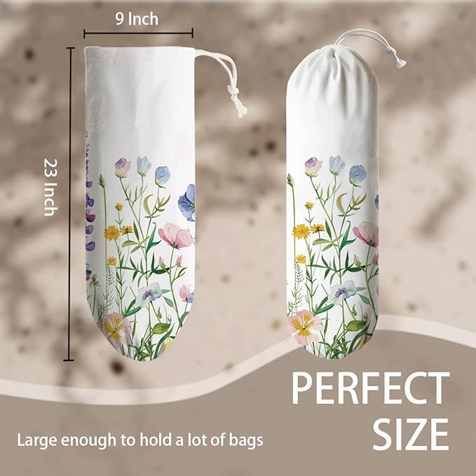 Plastic Bag Organizer, Wilde Flower Plastic Bag Holder, Shopping Bags Carrier for Home Kitchen Traveling Camping, Kitchen Housewarming Gifts for Women Family Friends Grandma Mom