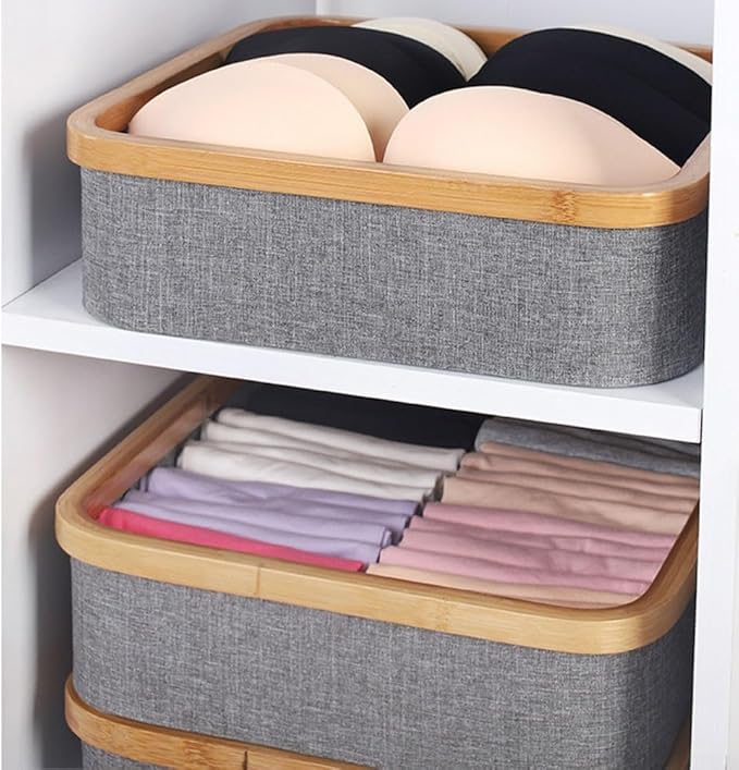 Drawer Organizer Storage Box Cotton Linen Fabric Container for Wardrobe Closet Organization Home Storage Solution Foldable Box for Clothes Underwear Pants(2)