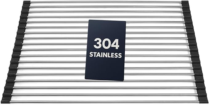 Nantucket Sinks RUM1613 Roll Up Dish Drying Rack – Over The Sink Foldable, Stainless Steel Kitchen Workstation Accessories for SR-PS-3018-16, ZR-PS-3018-16 and The SR-PS2-2818-16 Sinks