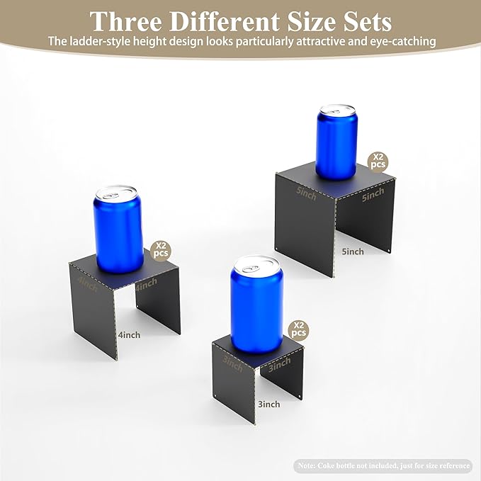 Matte Metal Display Stand,6 Pcs 2 Set Display Risers for Display, Metal Rectangular Display Shelf for Showcase, Dessert, Toys, Perfume (Black, 3''x4''x5)