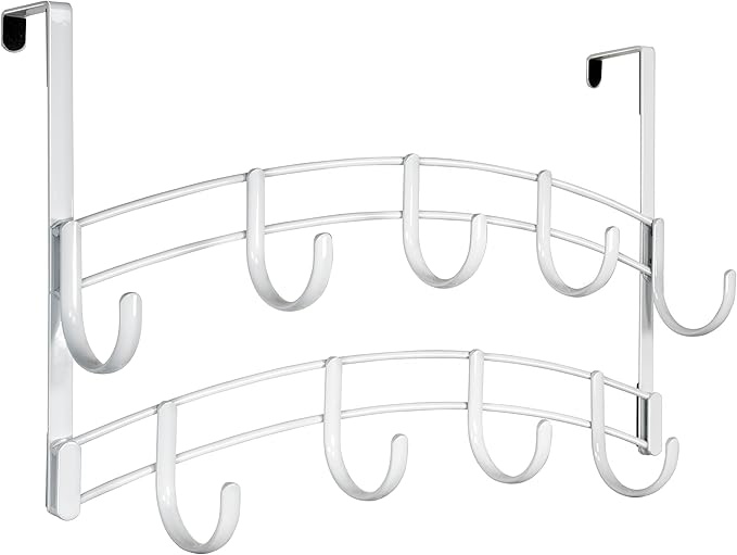 LYNK Professional® Home™ Over Door Hooks Rack - 9 Hook Over Door Hanger - Over Door Towel Rack - Hanging Towels or Clothes - Bathroom, Bedroom or Laundry Room - Lifetime Ltd. Warranty - White