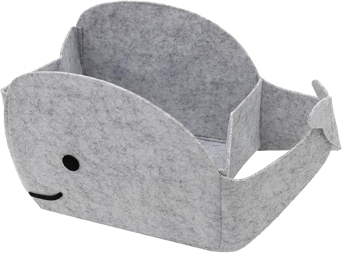Storage Basket Felt Storage Bin Whale Shaped Collapsible & Convenient Box Organizer with Carry Handles for Home Bedroom Closet Babies Nursery Toys (Small)