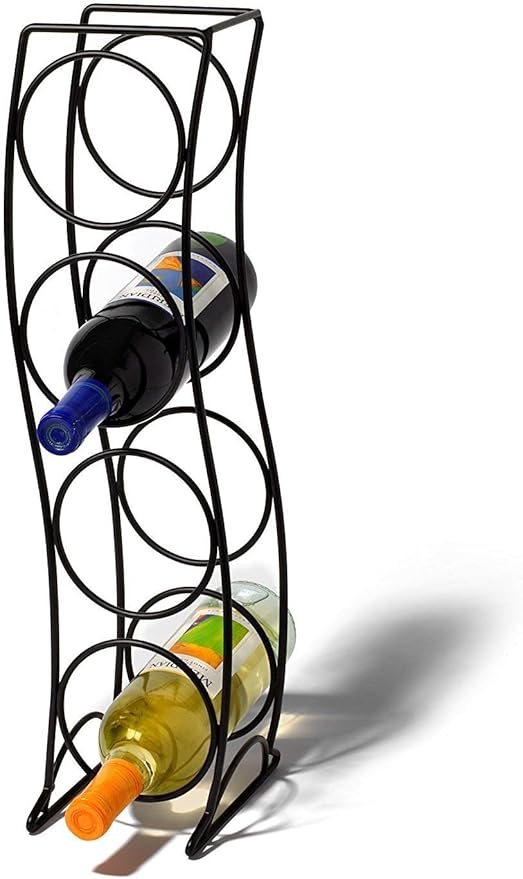 Spectrum Curve 4 Bottle Wine Rack Holder for Bar & Countertop Bottle Storage, Modern Vertical Sturdy Steel Wire Rack Holds Standard & Jumbo Bottles Standing Organizer for Kitchen Pantry, Matte Black