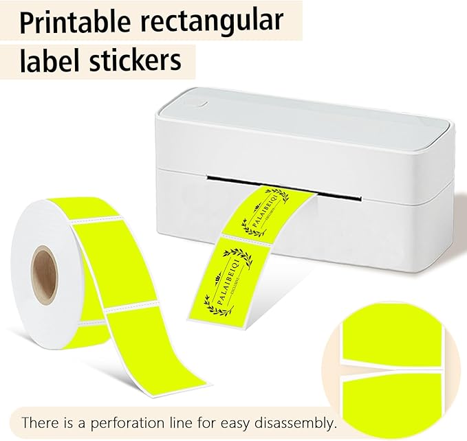 PALAIBEIQI 1x2 Inch Thermal Labels,500PCS Rectangle Stickers,Waterproof Removable Blank Stickers for Address,Jars,Freezer Containers & Pantry Organization,Fluorescent Yellow