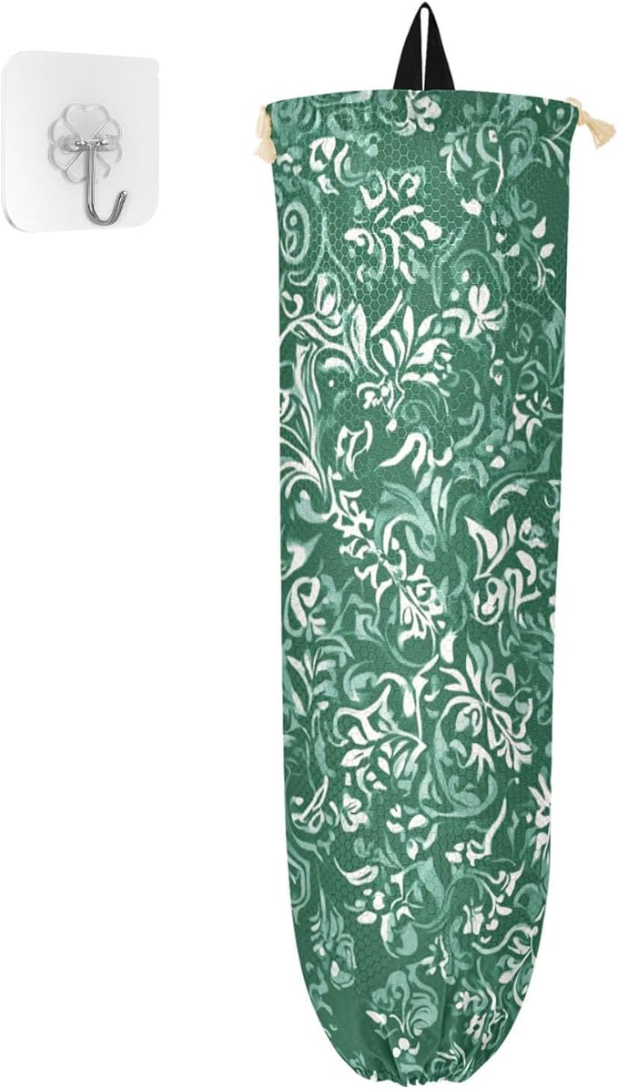 Plastic Bag Holder Wall Mount Grocery Bag Shopping Bag Storage Holder Organizer Dispenser with Adhesive Hook,for Kitchen Bathroom Home Decor 9x22 Inches Green Retro Pattern Bohemian20