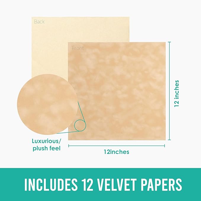 S.E.I Toast Velvet Paper, Felt Fabric For Drawer and Jewelry Box Liner, 12" x 12" - 12 Sheets