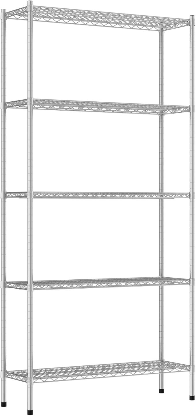 Commercial NSF Listed Chrome Stationary Wire Shelving Kit 14" x 42" x 86", with 5 Shelves Perfect for Warehouse, Walk-in Refrigerator, Freezer, Grocery Store, Restaurant, Dishroom