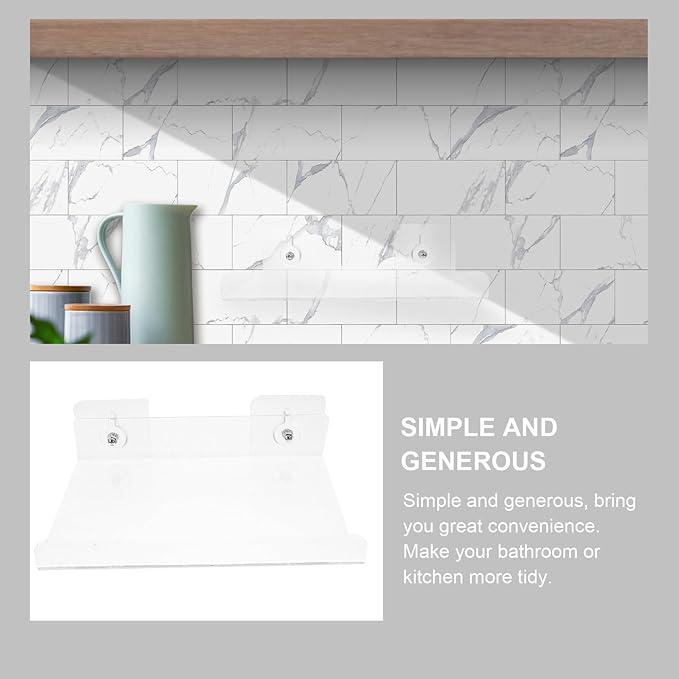 Acrylic Floating Wall Hanging Shelf with No-Drill Adhesive Bathroom Storage Rack for Toiletries Reusable Organizer for Kitchen and Bathroom
