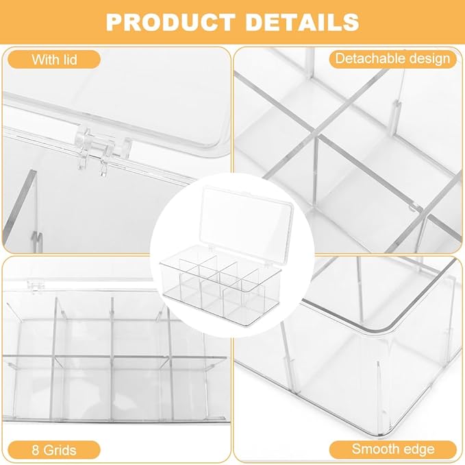 Clear Tea Bag Organizer,Stackable Tea Bag Storage Organizer with Lid,Dresser Organizers Drawer Organzier with Removable Dividers,Multi-Functional Kitchen Organizer,Home organizer