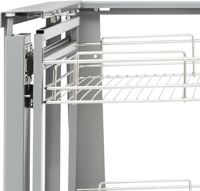 Stainless Steel Pull-Out Corner Cabinet Organizer - Heavy-Duty L-Shaped Kitchen Organizer with 4 Baskets, Left/Right Opening Adjustable for Pantry, Laundry & Cafe (Grey, 35.24"