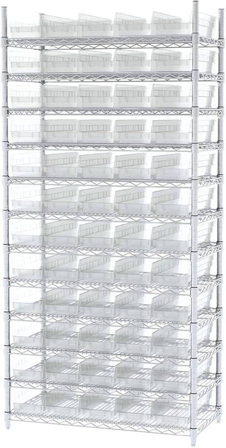 Akro-Mils 30138 Plastic Shelf Bins, Heavy Duty Storage Bins for Garage, Closet, and Drawer Organization, 18" x 6-1/2" x 4", Clear, 12-Pack