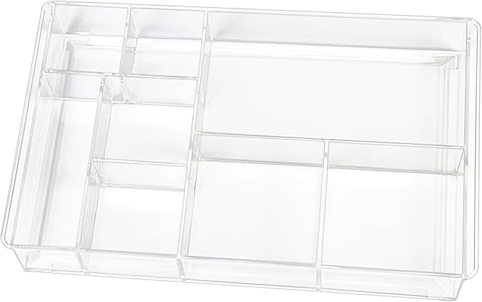 8-Section Clear Drawer Organizer, Large Acrylic Drawer Divider Tray for Desk,Bathroom,Office Makeup,Junk, Plastic Drawers Organizer 13.7" x 8.7" x 2" (8-Section)