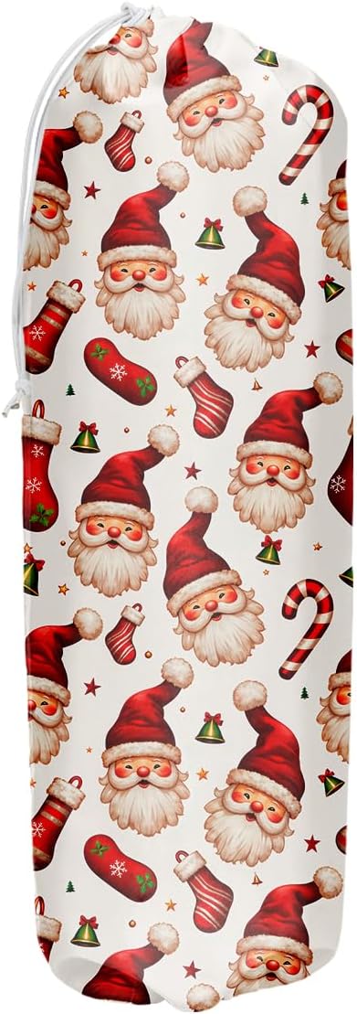 Santa Claus Pattern Grocery Bag Holder and Dispenser Christmas Plastic Bags Organizer Garbage Shopping Trash Bags Storage for Kitchen Home Housewarming Gifts for Women Friends