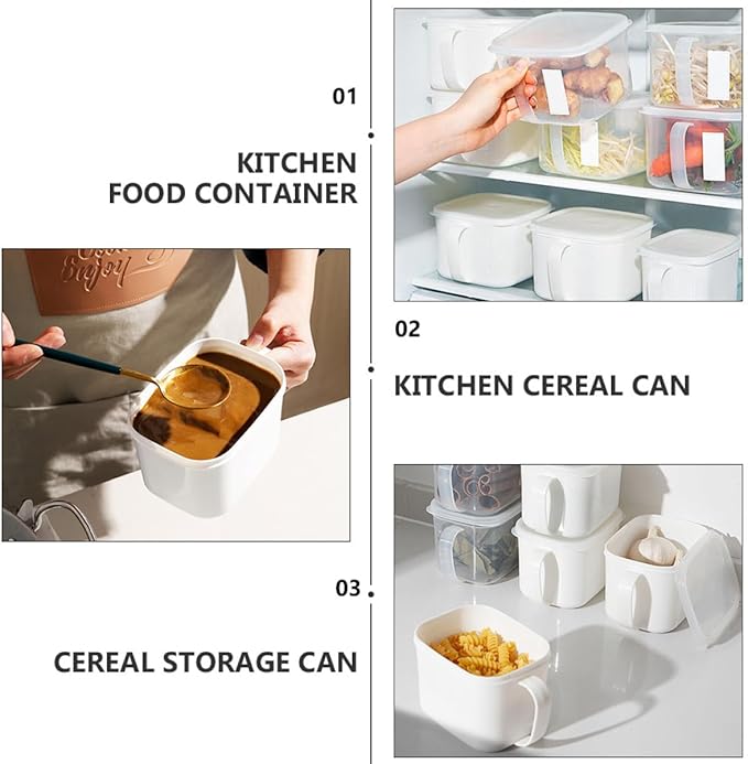 Food Storage Containers with Handles and Lids, 2pcs Small Plastic Fridge Food Containers with Labels, Airtight Cereal and Fruit Organizer for Refrigerator Storage Random Color